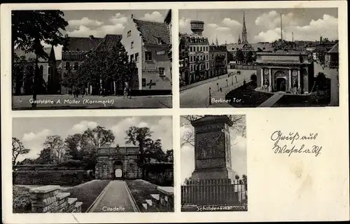 Ak Wesel am Niederrhein, Gaststätte, Kornmarkt 4, Schill Denkmal, Zitadelle, Berliner Tor