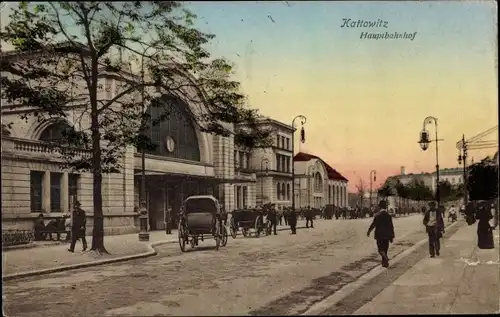 Ak Katowice Kattowitz Oberschlesien, Hauptbahnhof