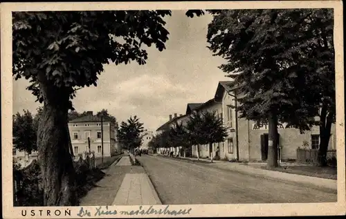 Ak Ustroń Schlesien, Straßenpartie im Ort