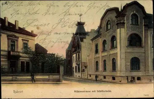 Ak Ruhrort Duisburg im Ruhrgebiet, Mühlenstraße mit Schifferheim