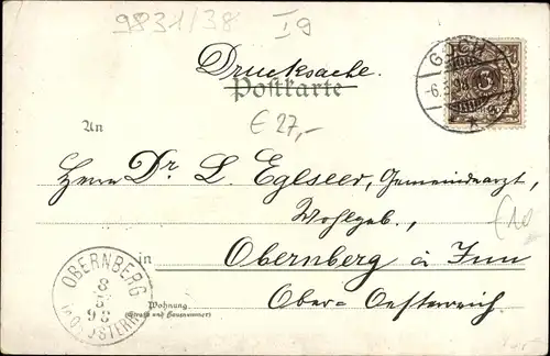 Litho Goch am Niederrhein, Pfarrkirche, Marktplatz, Steintor, Vossstraße