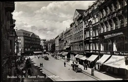 Ak Bytom Beuthen Oberschlesien, Kaiser Franz Josef Platz, Teppichhaus Wachsmann