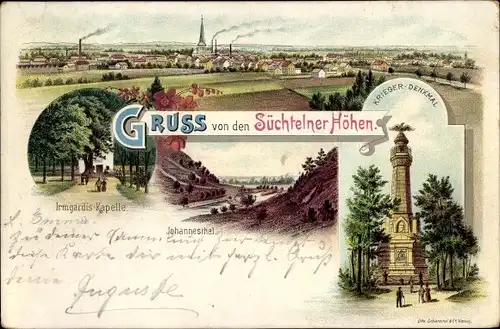 Litho Süchteln Viersen in Nordrhein Westfalen, Kriegerdenkmal, Süchtelner Höhen, Irmgardiskapelle