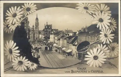 Passepartout Ak Krefeld am Niederrhein, Blumentag, Straßenpartie