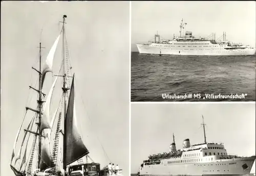 Ak Segelschiff, Urlauberschiff MS Völkerfreundschaft, Fährschiff Sassnitz