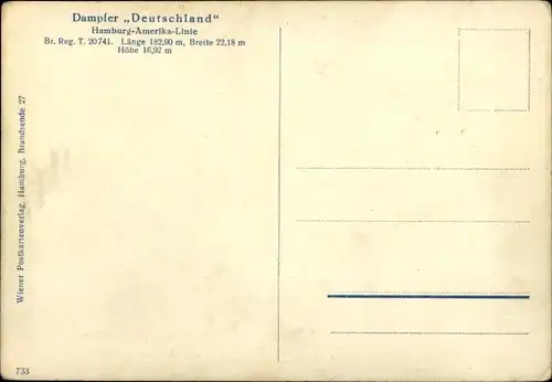 Ak Dampfer Deutschland, Dampfschiff, HAPAG