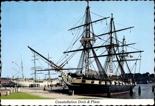 Ak Baltimore Maryland USA, Frigate Constellation, Dock and Plaza,Segelschiff