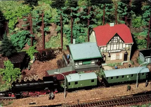 Ak Modelleisenbahn, TT Heimanlage Bahnhof Moorbachm 1978