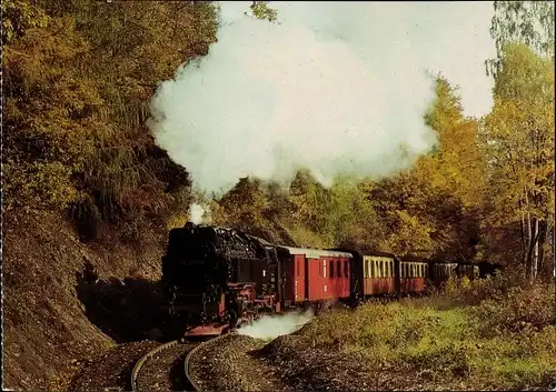 Ak Harzquerbahn, Deutsche Eisenbahn, Dampflokomotive, An der Steinernen Renne