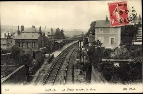 Ak Lisieux Calvados, Le Grand Jardin, la Gare