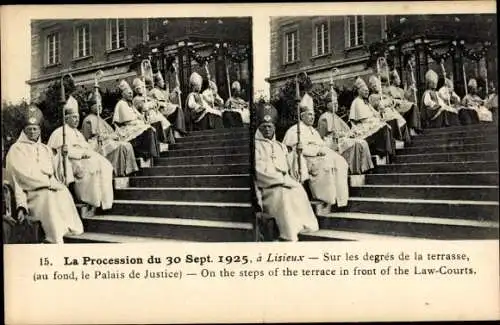 Stereo Ak Lisieux Calvados, La Procession 1925, Sur les degres de la terrasse