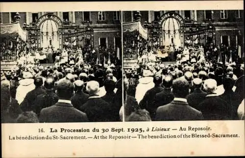 Stereo Ak Lisieux Calvados, Le Procession 1925,  Au Reposoir, La benediction du St. Sacrement