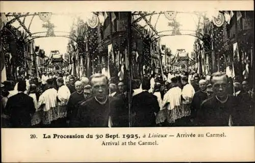 Stereo Ak Lisieux Calvados, La Procession 1925, Arrivee au Carmel