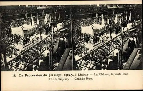 Stereo Ak Lisieux Calvados, La Procession 1925, La Chasse, Grande Rue