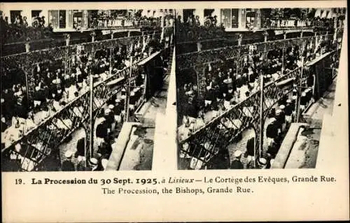 Stereo Ak Lisieux Calvados, La Procession 1925, Le Cortege des Eveques, Grande Rue