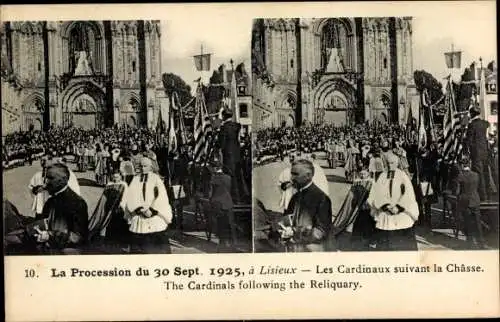 Stereo Ak Lisieux Calvados, La Procession 1925, Les Cardinaux suivant la Chasse