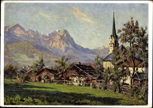 Künstler Ak Sollmann, Paul, Garmisch Partenkirchen in Oberbayern, Blick von der Fuggerwiese