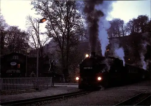 Ak Rabenau im Erzgebirge, Weißeritztalbahn, DB Strecke 513, Lok 099 735-3 Personenzug im Bahnhof