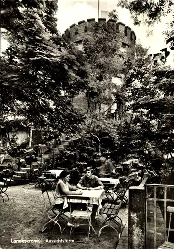 Ak Biesnitz Görlitz in der Lausitz, Landeskrone, Aussichtsturm, Terrassenpartie