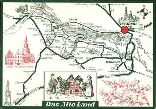 Landkarten Ak Das Alte Land, Gasthaus zur Linde Bachenbrock, Inh. H. Schultz, Landhaus, Trachten