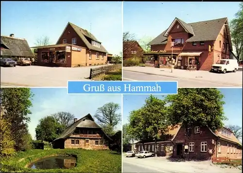 Ak Hammah Niedersachsen, Gasthof, Geschäft, Reetdachhaus
