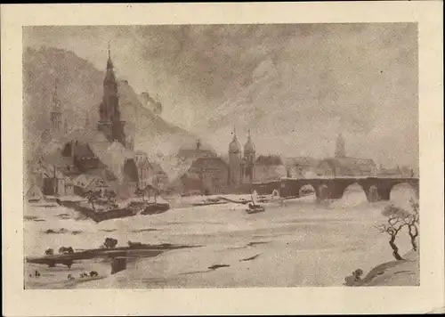 Künstler Ak Mosler, Ernst, Heidelberg am Neckar, Altstadt mit Neckarbrücke, Brückenspende