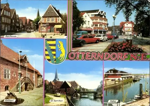 Ak Otterndorf an der Niederelbe, Gr. Specken, Hafen, Rathaus, Reichenstraße, Wappen