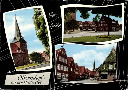Ak Otterndorf an der Niederelbe, Kirche, Häuserreihe, Straßenpartie