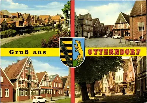 Ak Otterndorf an der Niederelbe, Dorfpartie, Wappen, Fachwerkhäuser
