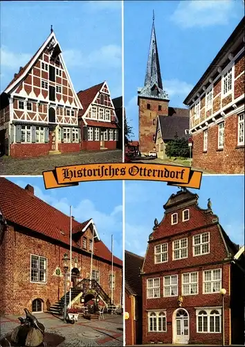 Ak Otterndorf an der Niederelbe, Fachwerkhäuser, Kirche