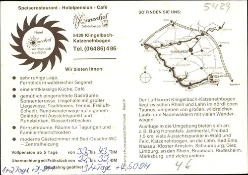 Ak Klingelbach Katzenelnbogen im Taunus, Gasthaus Sonnenhof, Freibad, Ort