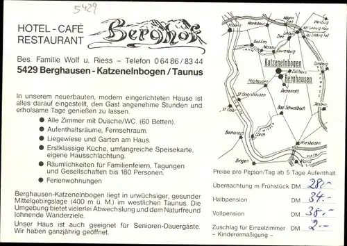 Ak Berghausen Katzenelnbogen im Taunus, Hotel Berghof, Ort