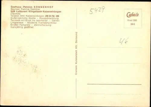 Ak Klingelbach Katzenelnbogen im Taunus, Gasthaus Sonnenhof
