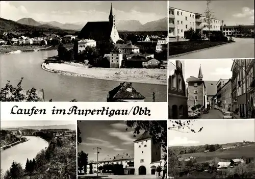 Ak Laufen an der Salzach Oberbayern, Gesamtansicht, Straßenpartie, Kirche, Rathaus