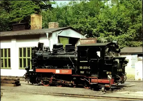 Ak Dampflokomotive, Schmalspurlok BR 99 4631, Bahnhof Göhren auf Rügen 1980