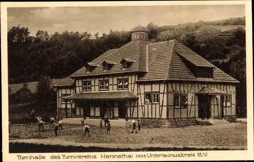 Ak Hennef an der Sieg, Turnhalle, Turnverein 1905 Untertaunuskreis E.V., Turnhalle, Einweihung 1927
