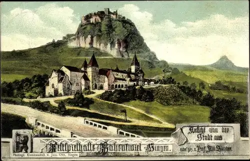 Künstler Ak Hauder, A., Singen Hohentwiel Baden Württemberg, Festspielhalle, Blick von der Stadt aus