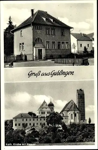 Ak Gablingen Kreis Augsburg, Schule, Kath. Kirche mit Kloster