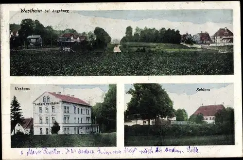 Ak Westheim bei Augsburg Neusäß in Schwaben, Gesamtansicht, Kurhaus, Schloss