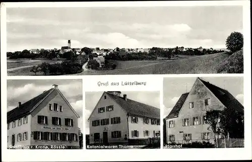 Ak Lützelburg Gablingen in Schwaben, Gasthaus zur Krone, Kolonialwaren Thoma, Pfarrhof