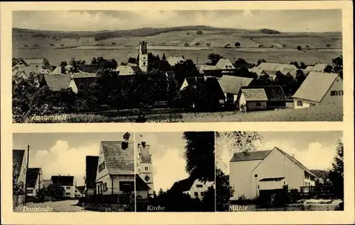 Ak Zusamzell Altenmünster in Schwaben, Gesamtansicht, Mühle, Kirche, Dorfstraße