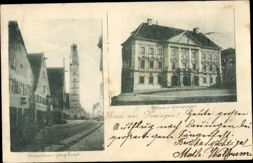 Ak Lauingen an der Donau Schwäbische Alb, Rathaus, Albertusdenkmal, Schimmelturm