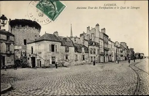 Ak Saumur Maine et Loire, Ancienne Tour des Fortifications, Quai de Limoges