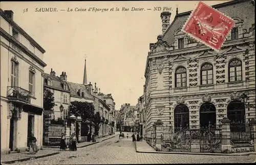 Ak Saumur Maine et Loire, la Caisse d'épargne et la Rue Dacier