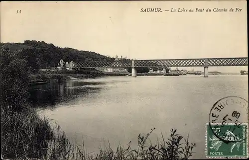 Ak Saumur Maine et Loire, La Loire au Pont du Chemin de Fer