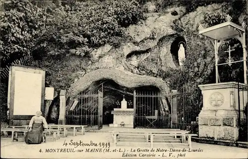 Ak Montreuil sur Maine Maine-et-Loire, La Grotte de Notre Dame de Lourdes