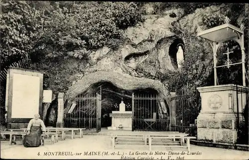 Ak Montreuil sur Maine Maine-et-Loire, La Grotte de Notre Dame de Lourdes