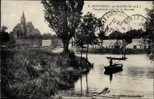 Ak Montreuil sur Maine Maine-et-Loire, Vue generale prise sur la Mayenne