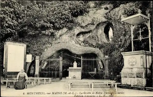 Ak Montreuil sur Maine Maine-et-Loire, La Grotte de Notre Dame de Lourdes