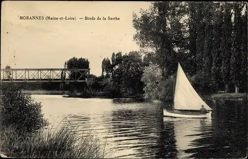 Ak Morannes Maine et Loire, Bords de la Sarthe, Segelboot